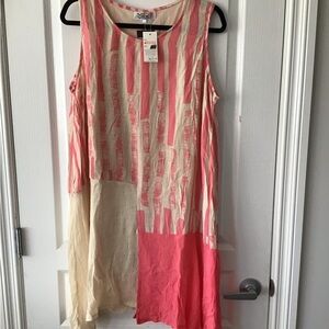 India Boutique Sleeveless Pink and Cream Block-Print Shift Dress